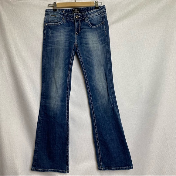 ReRock for Express Barely Boot Stretch Womens Blue Denim Jean Size 6 R - Picture 2 of 13